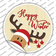 Happy Winter Reindeer Novelty Circle Sticker Decal