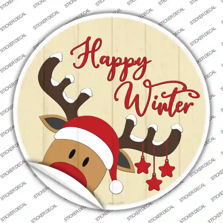 Happy Winter Reindeer Novelty Circle Sticker Decal