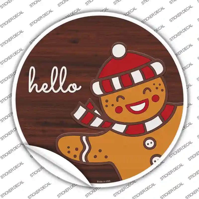 Gingerbread Man Says Hello Novelty Circle Sticker Decal