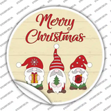 Merry Christmas Gnomes Tan Novelty Circle Sticker Decal