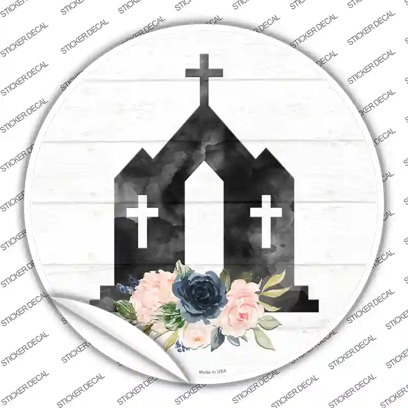 Church Silhouette Novelty Circle Sticker Decal