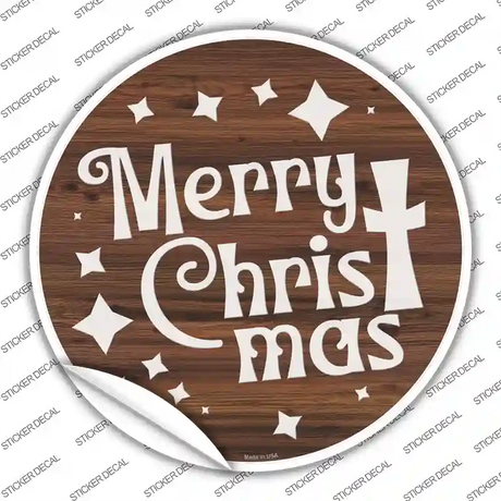 Merry Christmas with Cross Novelty Circle Sticker Decal