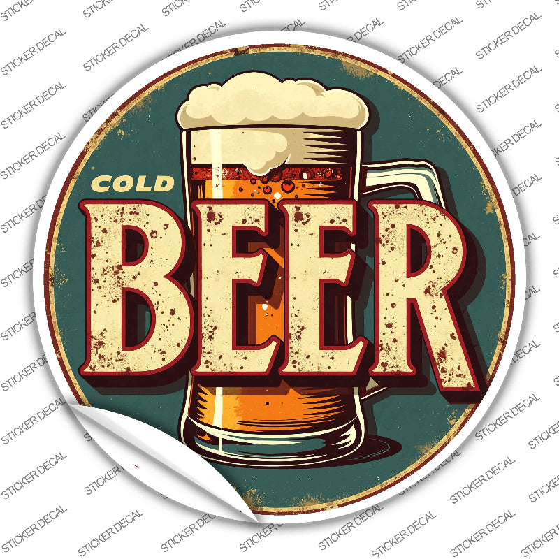 Cold Beer Novelty Circle Sticker Decal C-2051s