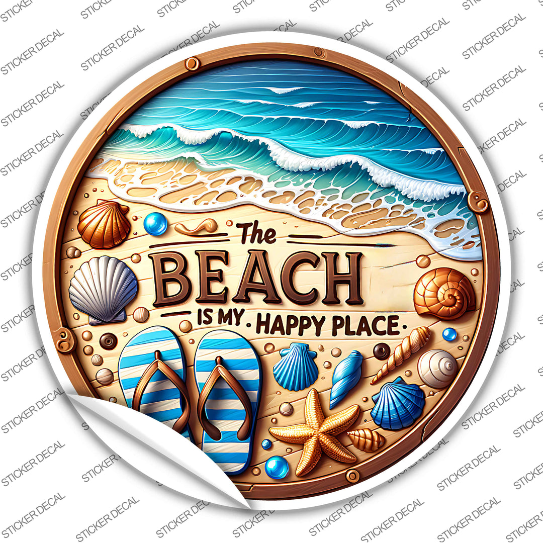 The Beach is My Happy Place Novelty Circle Sticker Decal C-2069s