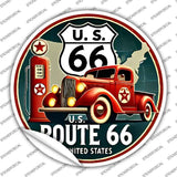 Red Truck on Route 66 Novelty Circle Sticker Decal C-2087s