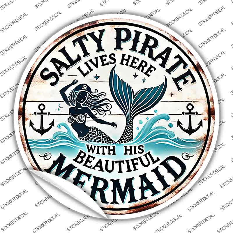 Salty Pirate & Mermaid Novelty Circle Sticker Decal C-2093s