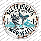 Salty Pirate & Mermaid Novelty Circle Sticker Decal C-2093s