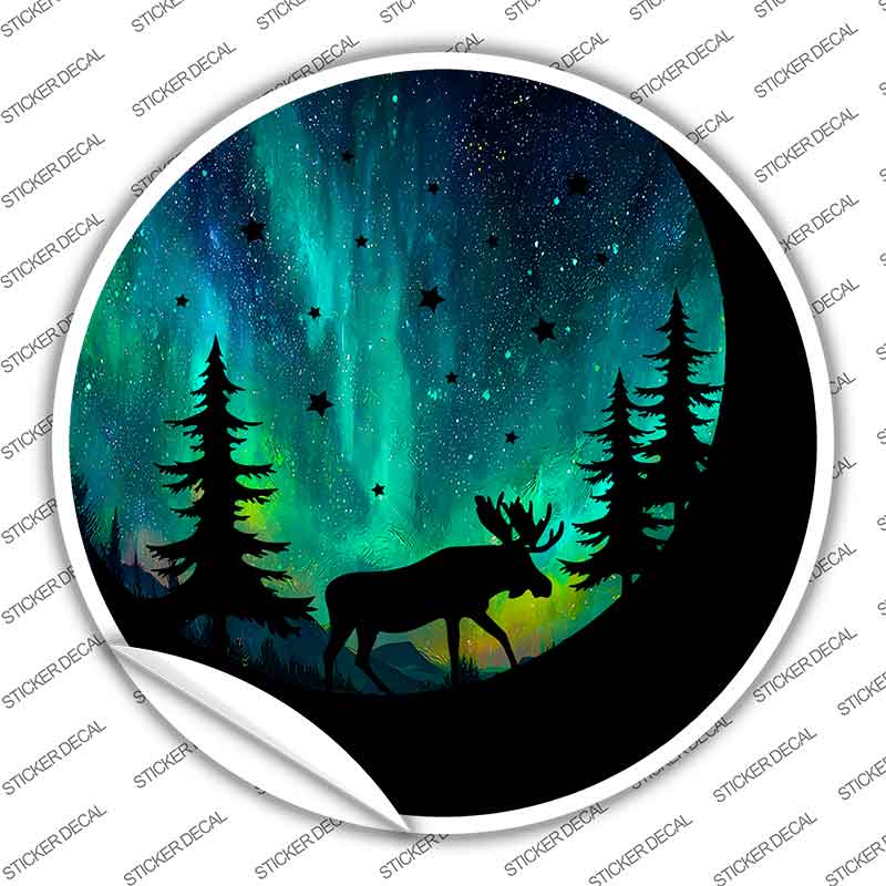 Moose Under the Northern Lights Novelty Circle Sticker Decal C-2099s