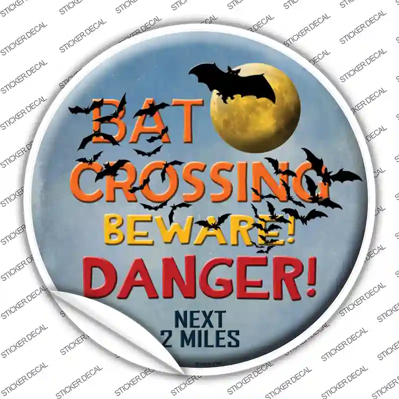 Bat Crossing Novelty Circle Sticker Decal