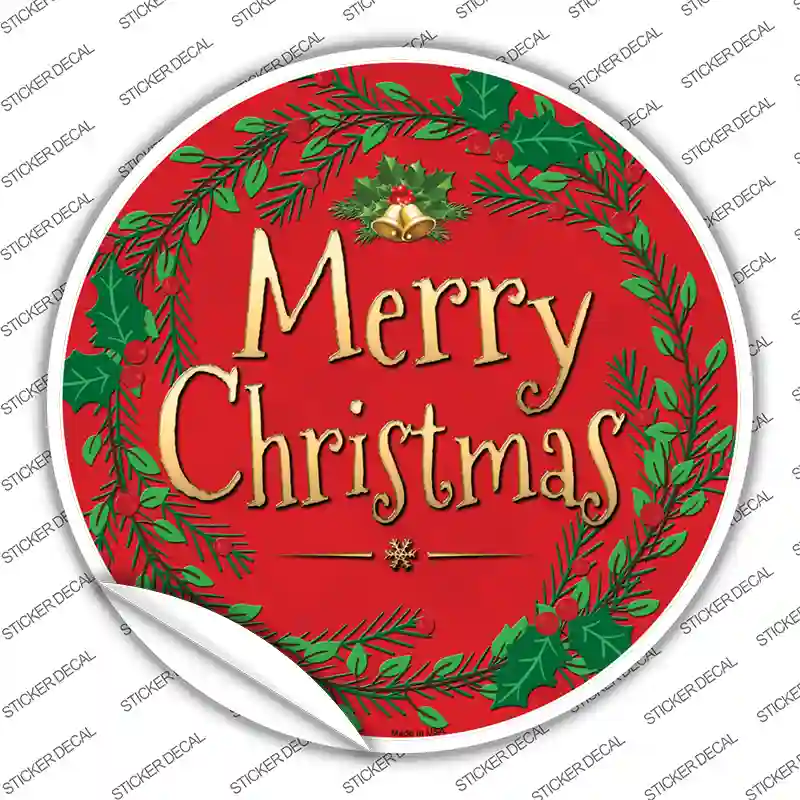 Merry Christmas Red Wreath Novelty Circle Sticker Decal