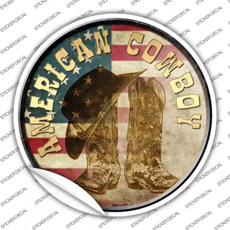 American Cowboy Novelty Circle Sticker Decal