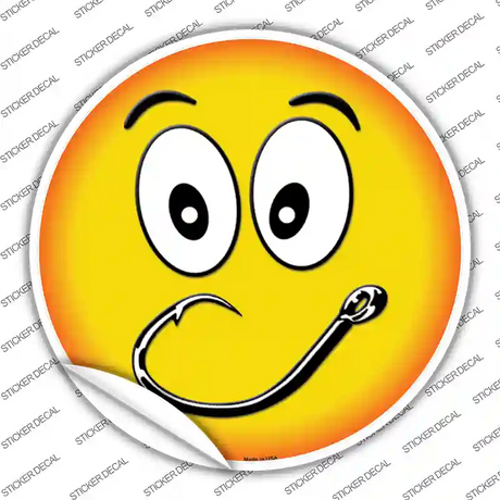 Smiling Face Fishing Hook Novelty Circle Sticker Decal