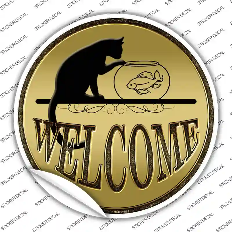 Welcome With Cat Novelty Circle Sticker Decal