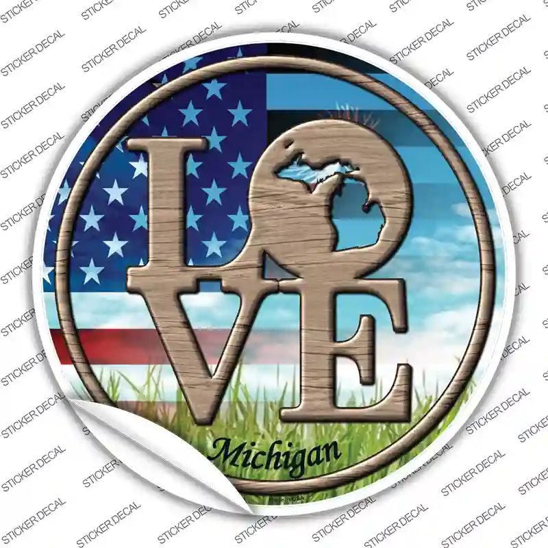Love Michigan Novelty Circle Sticker Decal