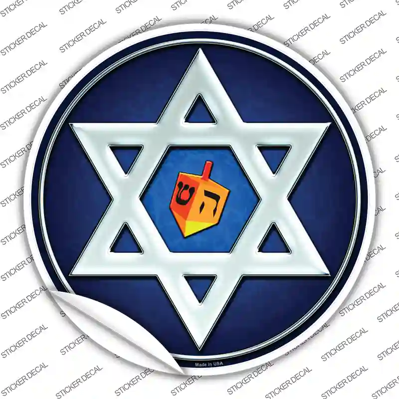 Hanukkah Star And Dreidel Novelty Circle Sticker Decal