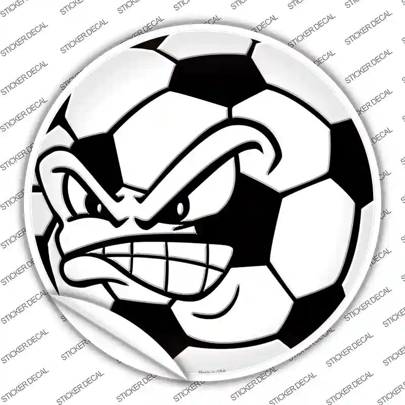 Angry Soccer Ball Novelty Circle Sticker Decal