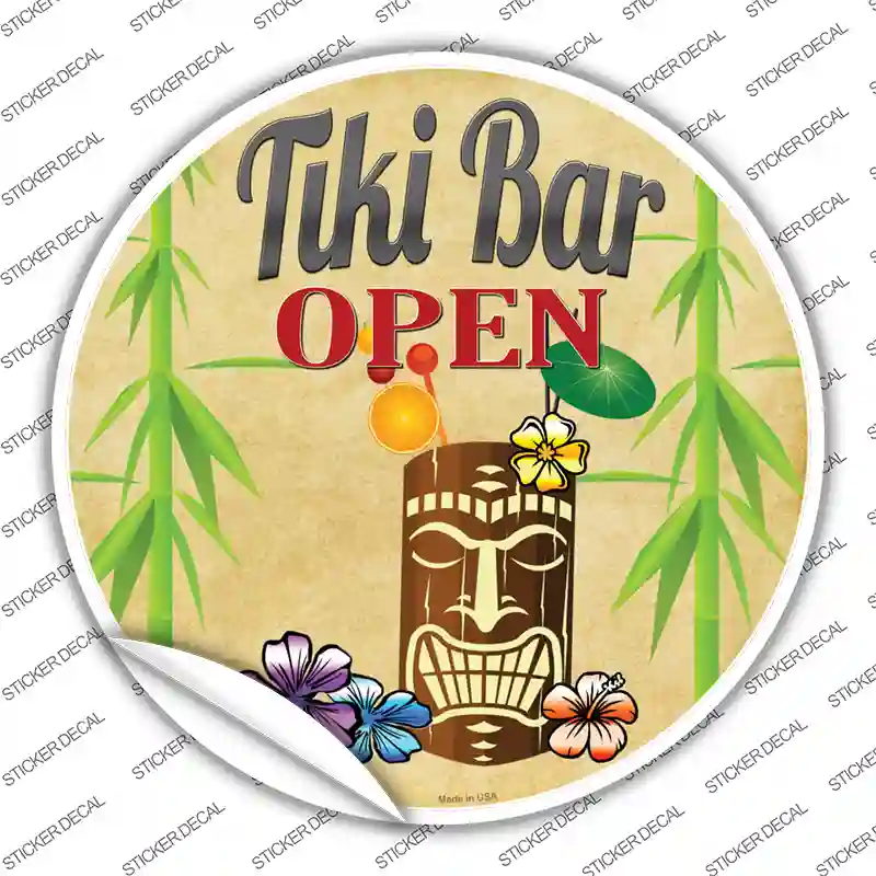 Tiki Bar Open Novelty Circle Sticker Decal