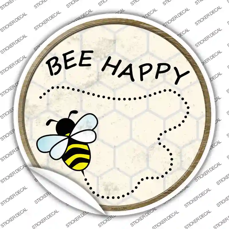 Bee Happy Novelty Circle Sticker Decal