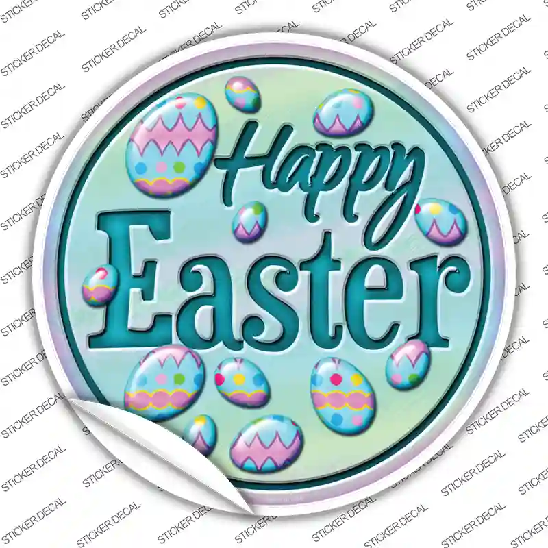 Happy Easter with Eggs Novelty Circle Sticker Decal
