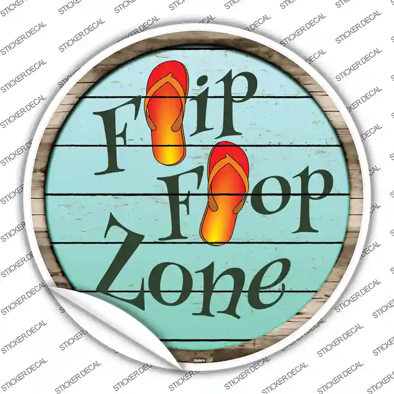 Orange Flip Flop Zone Novelty Circle Sticker Decal