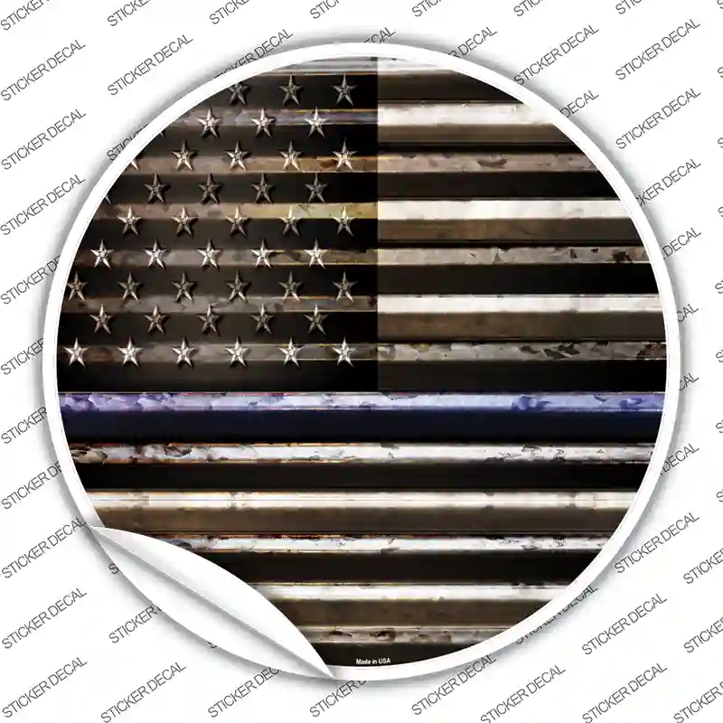 American Flag Thin Blue Line Novelty Circle Sticker Decal