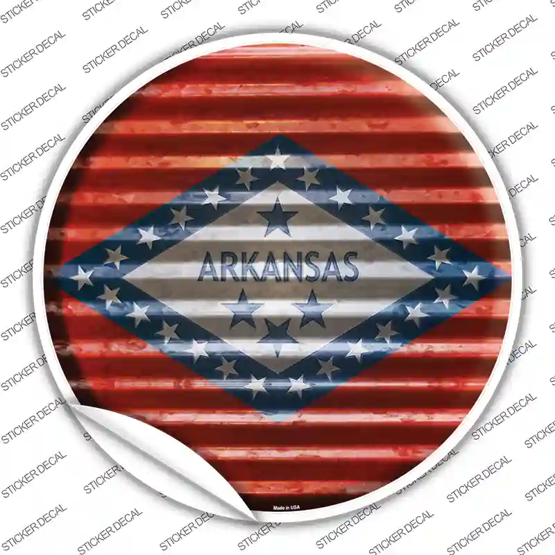 Arkansas Flag Corrugated Novelty Circle Sticker Decal