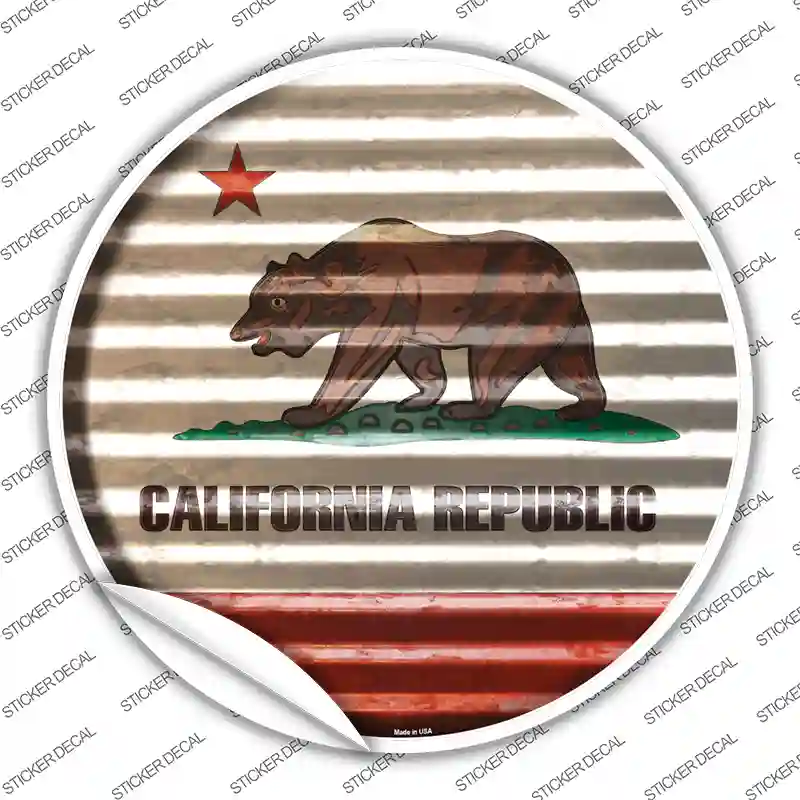 California Flag Corrugated Novelty Circle Sticker Decal