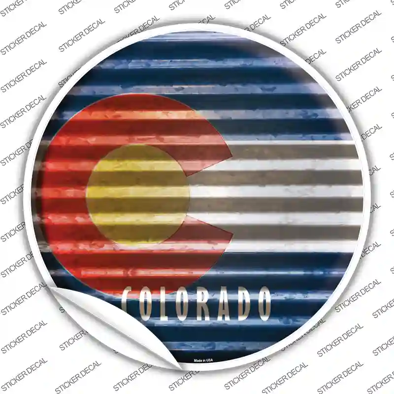 Colorado Flag Corrugated Novelty Circle Sticker Decal