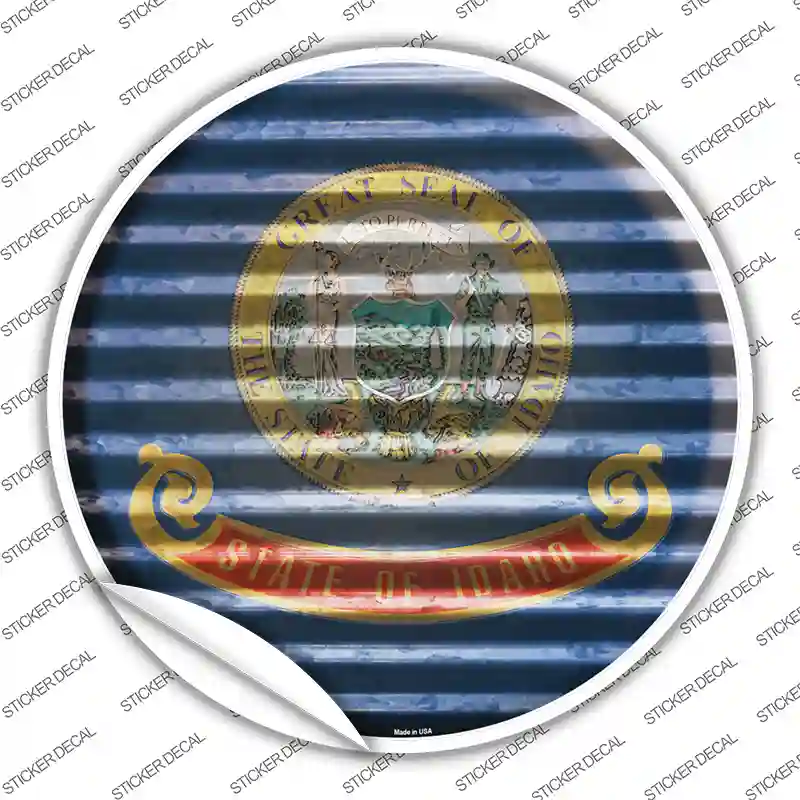 Idaho Flag Corrugated Novelty Circle Sticker Decal