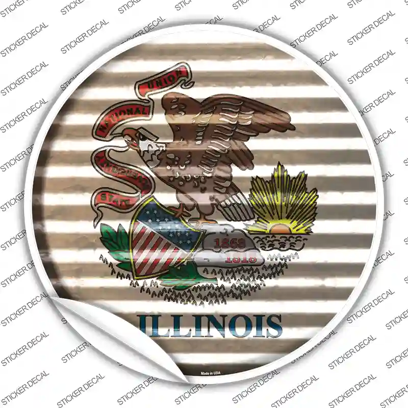 Illinois Flag Corrugated Novelty Circle Sticker Decal