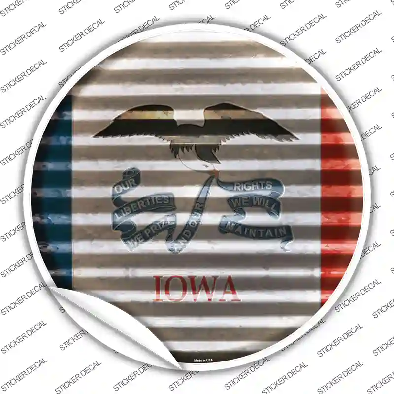 Iowa Flag Corrugated Novelty Circle Sticker Decal