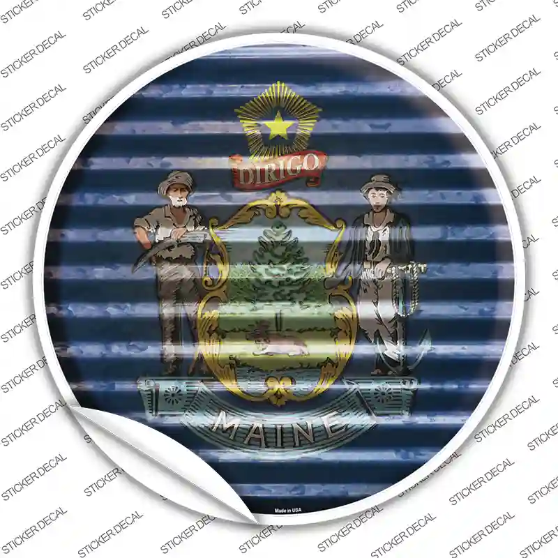 Maine Flag Corrugated Novelty Circle Sticker Decal