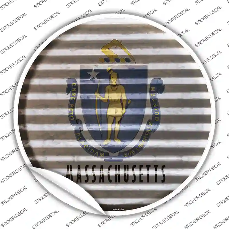 Massachusetts Flag Corrugated Novelty Circle Sticker Decal