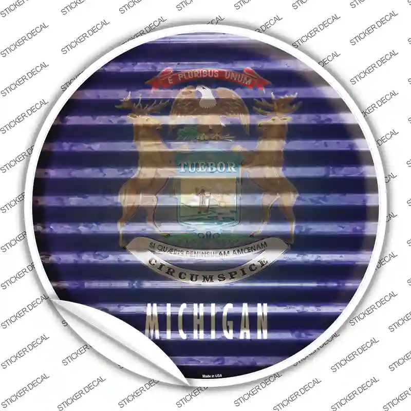 Michigan Flag Corrugated Novelty Circle Sticker Decal