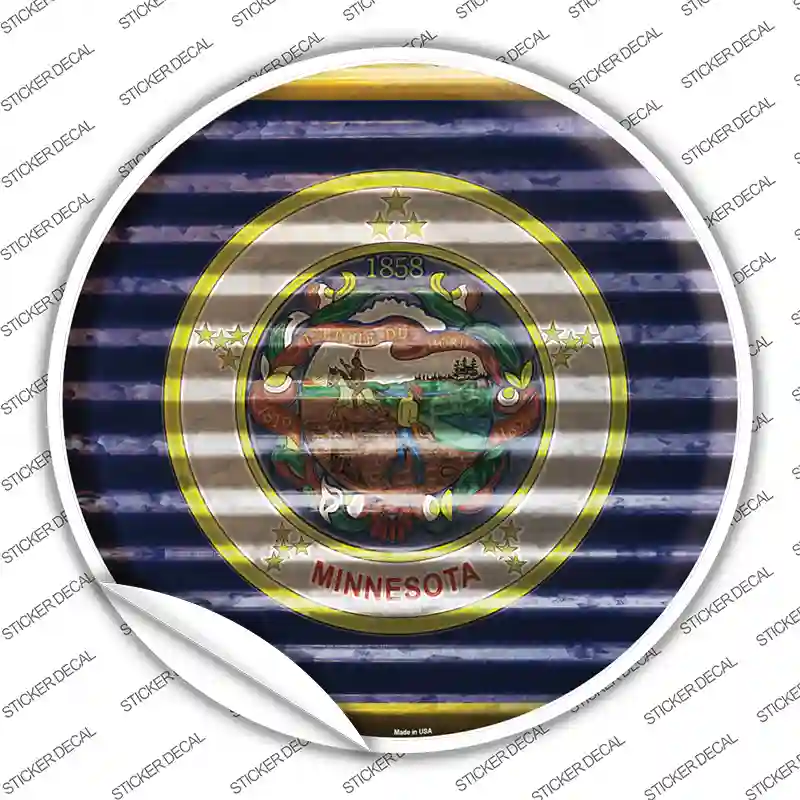 Minnesota Flag Corrugated Novelty Circle Sticker Decal