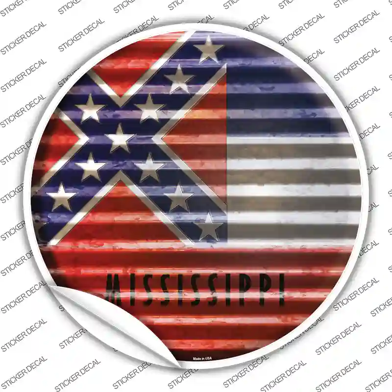Mississippi Flag Corrugated Novelty Circle Sticker Decal