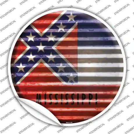 Mississippi Flag Corrugated Novelty Circle Sticker Decal