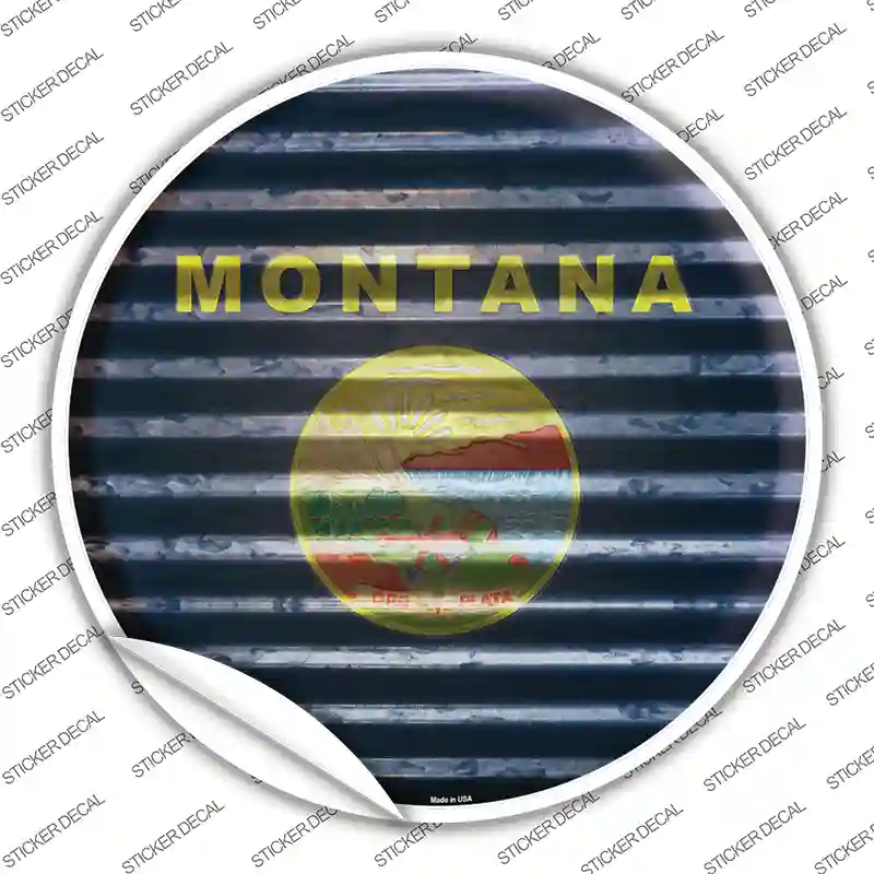 Montana Flag Corrugated Novelty Circle Sticker Decal