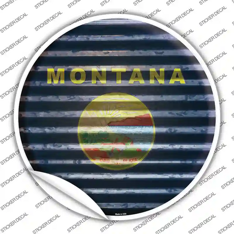 Montana Flag Corrugated Novelty Circle Sticker Decal