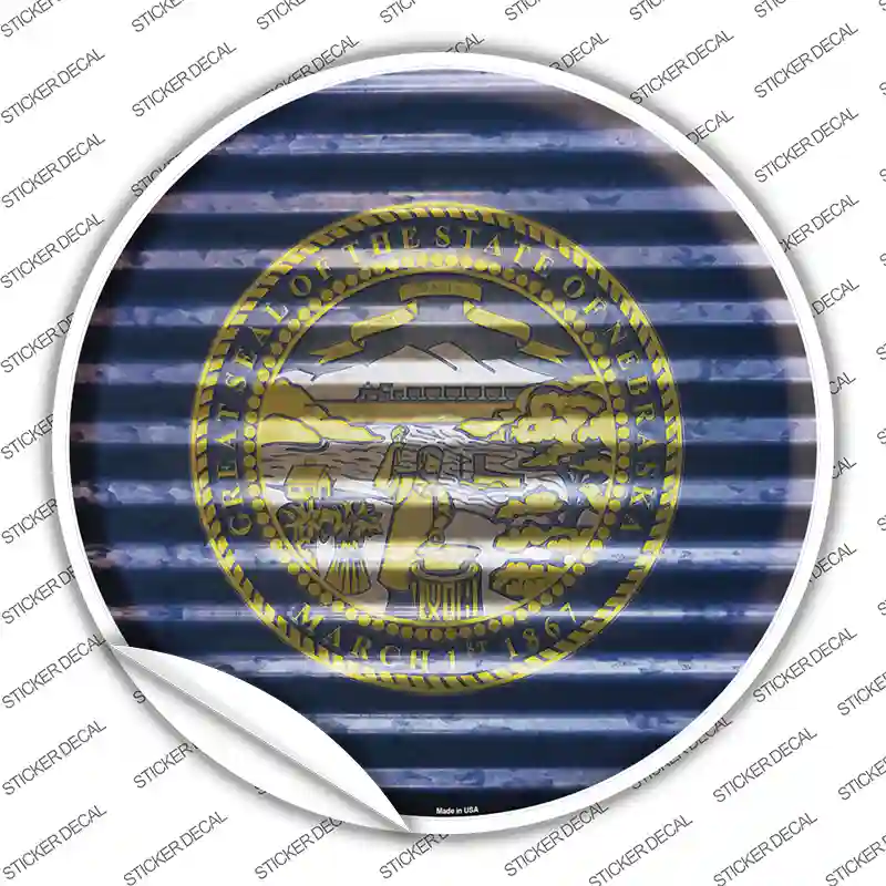 Nebraska Flag Corrugated Novelty Circle Sticker Decal