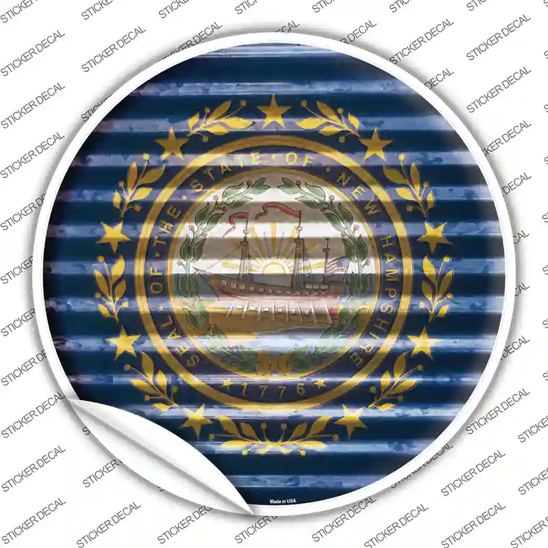 New Hampshire Flag Corrugated Novelty Circle Sticker Decal