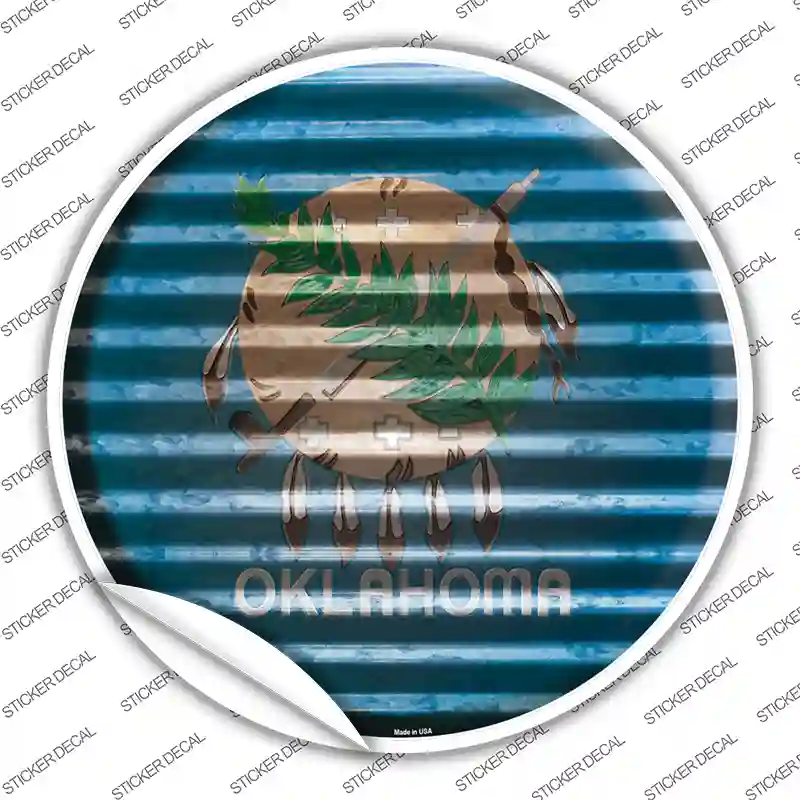 Oklahoma Flag Corrugated Novelty Circle Sticker Decal
