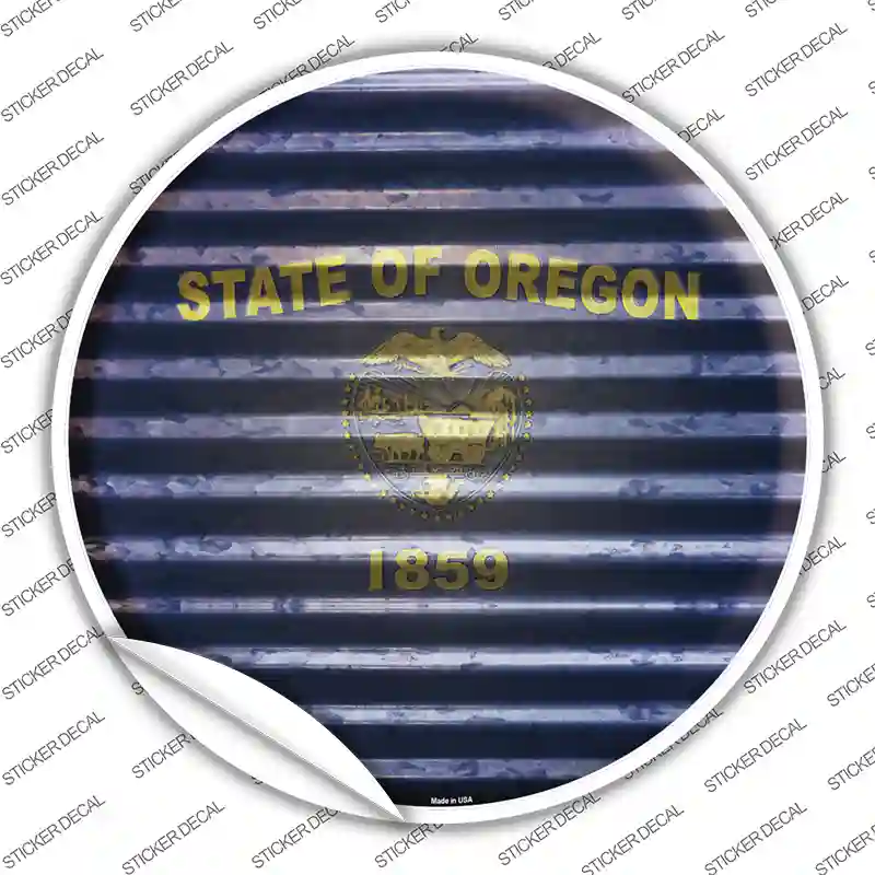 Oregon Flag Corrugated Novelty Circle Sticker Decal