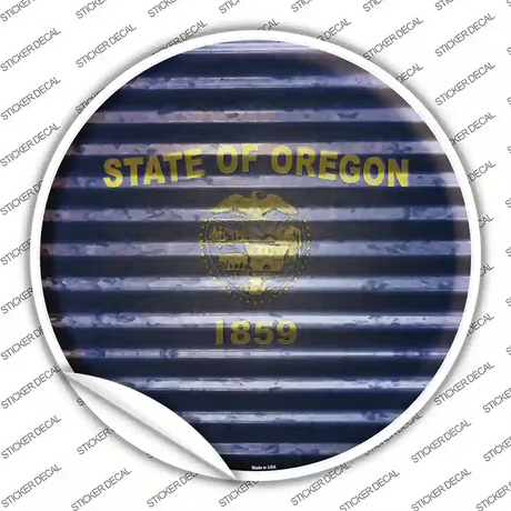 Oregon Flag Corrugated Novelty Circle Sticker Decal
