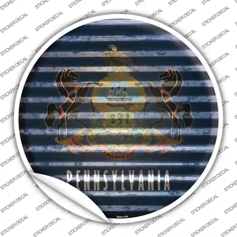 Pennsylvania Flag Corrugated Novelty Circle Sticker Decal