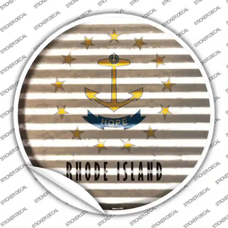Rhode Island Flag Corrugated Novelty Circle Sticker Decal