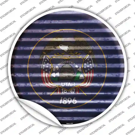 Utah Flag Corrugated Novelty Circle Sticker Decal