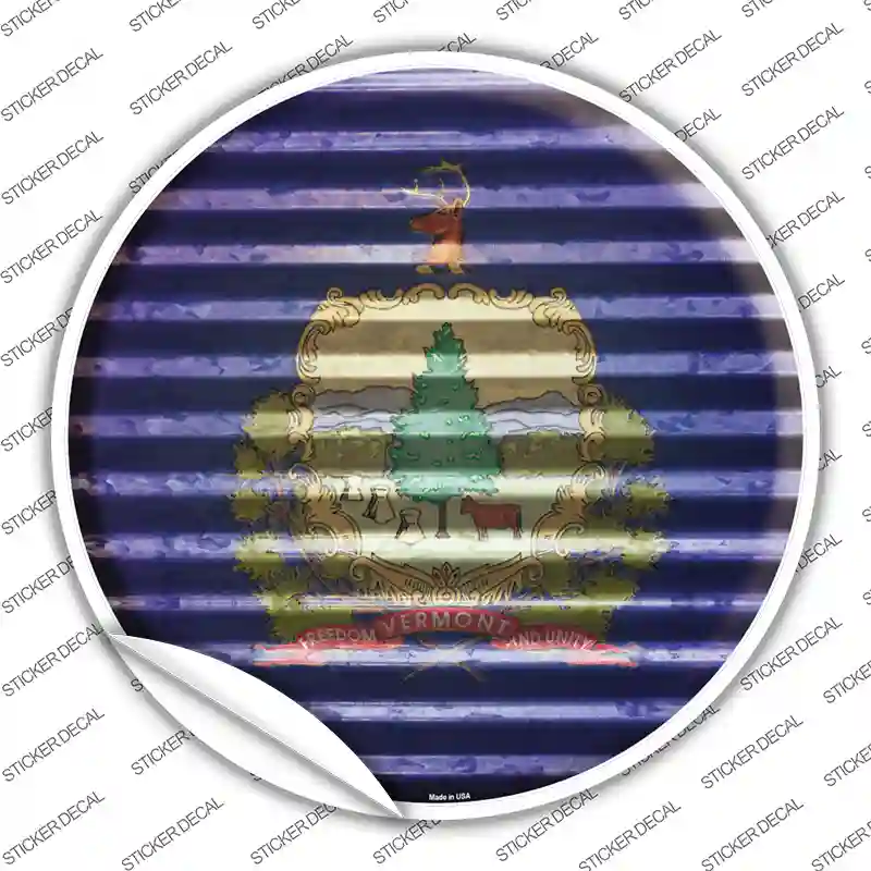 Vermont Flag Corrugated Novelty Circle Sticker Decal