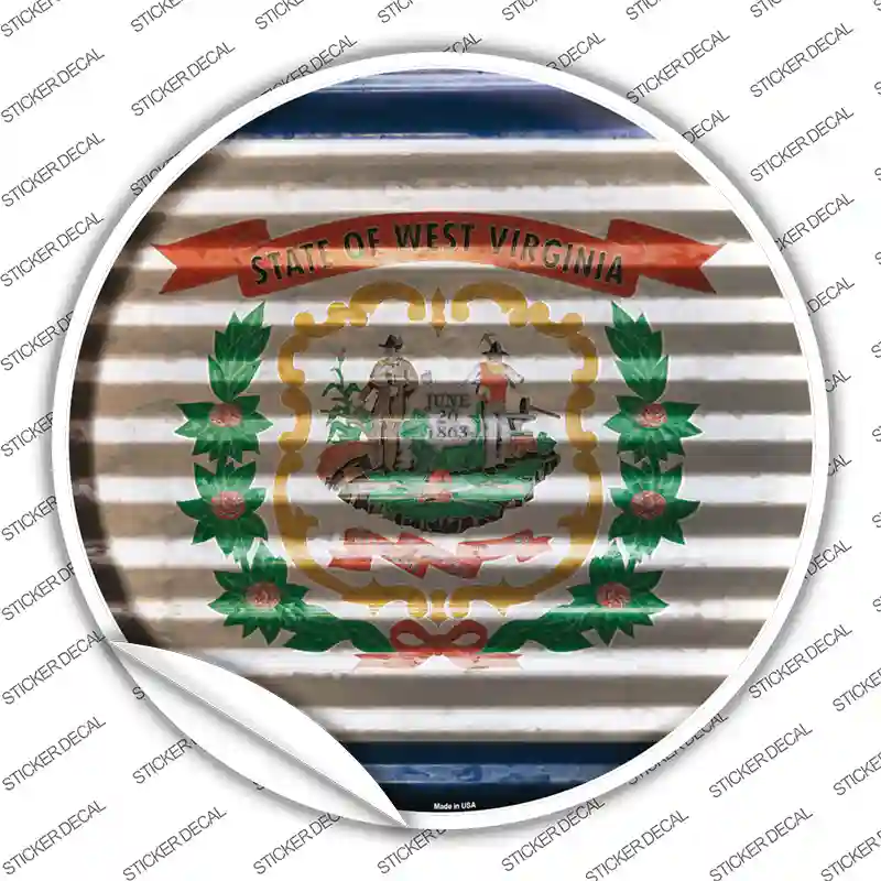 West Virginia Flag Corrugated Novelty Circle Sticker Decal
