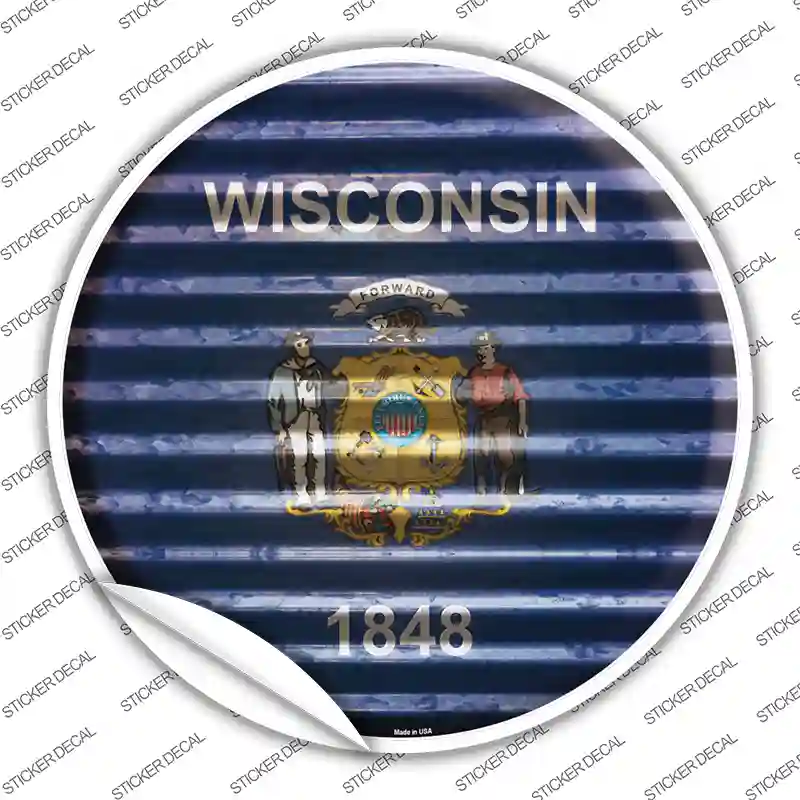 Wisconsin Flag Corrugated Novelty Circle Sticker Decal